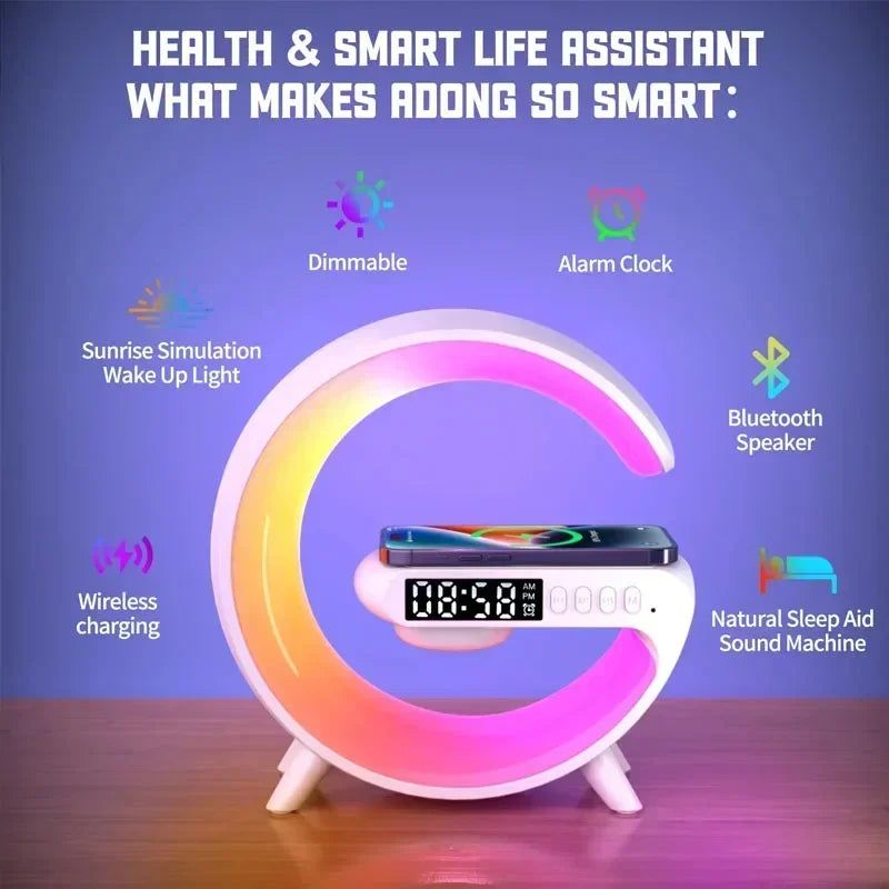 New G-shaped Smart LED Lamp, Bluetooth, Speaker, Wireless Charger, Atmosphere Lamp,