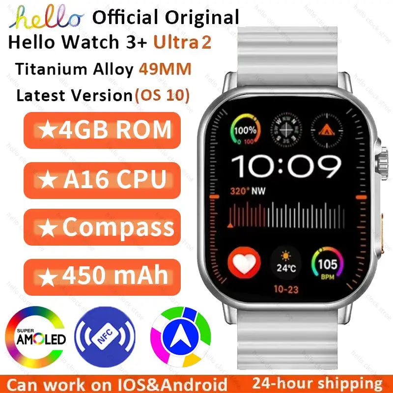 New Original Hello Watch 3 Plus Smartwatch Ultra HD AMOLED 4G ROM NFC